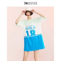 拉夏贝尔7MT恤连衣裙女装新款宽松气质短袖印花裙子7