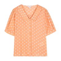 拉夏贝尔透气百搭清新波点印花上衣V领活力衬衫气质女装