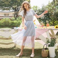 拉夏贝尔 | 夏拼接网纱仙气法式小众A字长款假两件连衣裙