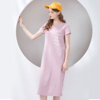 拉夏贝尔小众桔梗连衣裙夏仙甜美女式T恤裙白搭简约裙子女