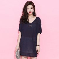 拉夏贝尔夏季新款优雅纯色宽松舒适时尚V领中长款衬衫10009365