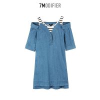 拉夏贝尔7M背心收腰连衣裙女装夏季新款牛仔蓝高