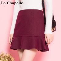 拉夏贝尔Cie's冬季新款显瘦A字短裙荷叶边裙半身裙女30064508