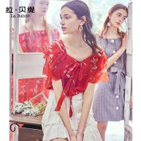 拉夏贝尔一字肩雪纺上衣夏季新款心机很仙的衬衫设计感仙女