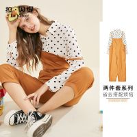 拉夏贝尔拉贝缇休闲裤套装女春季新款韩版衬衫背带裤子两件套