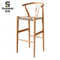 星威实木吧椅前台椅子现代简约中式木质办公椅高脚吧台椅靠背座椅