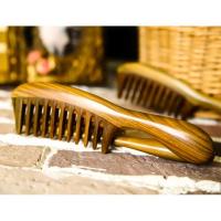 [苏宁优品]女友宽齿梳绿檀木梳子防静电按摩梳大齿梳刻字礼品牛角梳