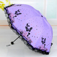 雨伞折叠蕾丝花边遮阳伞黑胶防晒防紫外线太阳伞女小清新三折雨伞