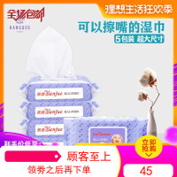 婴儿湿巾纸新生手口专用屁宝宝幼儿湿纸巾80抽5包家用大包装