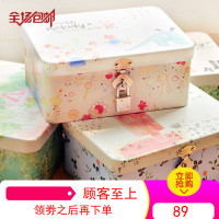 创意小清新带锁收纳铁盒 桌面收纳整理储物盒 半岛铁盒 密码盒