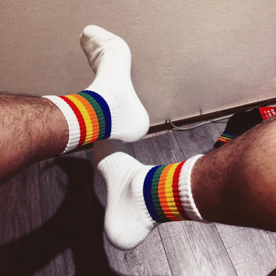 彩虹条纹运动袜子纯棉毛巾底加厚中筒男袜吸汗防臭篮球袜羽毛球袜
