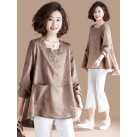  原创大码文艺宽松前短后长方领刺绣套头衬衫女2020春装