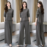  2020年秋装新款气质显瘦休闲套装女坠感阔腿裤两件套洋气减龄裤装