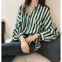  女装新款2019港味宽松大码衬衣bf条纹衬衫女长袖chic上衣薄款外套