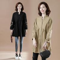  2020春季新款大码女装衬衣唯美气质宽松显瘦遮肚中长款绣花衬衫女