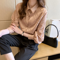  白衬衫女2020春款时尚洋气设计感小众上衣宽松长袖缎面衬衣打底衫