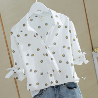  碎花大码衬衫女2020V领春夏纯色韩版白色宽松显瘦休闲V领学生