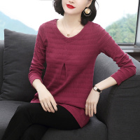  中长款长袖T恤女式宽松大码胖遮肚上衣洋气中年妈妈纯棉打底衫