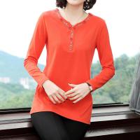 春秋新款棉长袖T恤女中年妈妈中长款上衣遮肚打底衫洋气夏