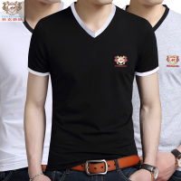 杜克袋鼠 夏季男士短袖T恤 新款韩版潮流修身男士短袖t恤 夏天青少年休闲打底衫v领短袖T恤 夏装半袖体恤潮流白丅上装衣