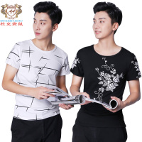 杜克袋鼠夏季男士短袖T恤圆领印花T恤打底衫青少年韩版潮流中国风短袖T恤男士夏装上衣宽松半袖圆领T恤男装上衣