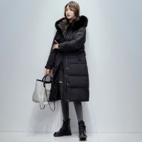 佚貌YIMAO 羽绒服女中长款2021冬季新款韩版显瘦大毛领加厚保暖白鸭绒外套