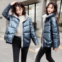 佚貌YIMAO 2021冬装新款棉服女短款韩版亮皮拼接潮棉衣女外套加厚棉服亮色