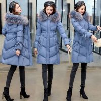 佚貌YIMAO 2021冬季棉衣中长款修身加厚通勤拉链连帽纯色气质大毛领时尚潮棉