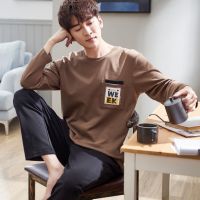 佚貌YIMAO 纯棉男士秋冬全棉胸口贴袋学生宿舍中年减龄宽松舒适可外穿家居服