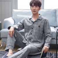 佚貌YIMAO 秋冬男士纯棉翻领经典灰色格仔开衫休闲大气中老年加大外穿家居服