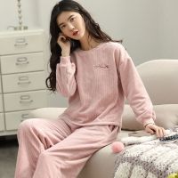 佚貌YIMAO 睡衣女冬季法兰绒加厚家居服套头圆领韩版珊瑚绒居家服外出服