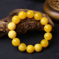 血珀手串琥珀蜜蜡男女款鸡油蜜蜡单圈蓝珀佛珠金珀手链情侣款 鸡油黄蜜蜡单圈手链 珠子直径12mm