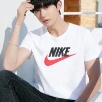 正品耐克男短袖白色大勾半袖圆领宽松透气运动休闲短袖T恤AR5005 Y1