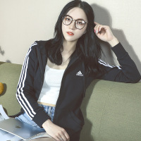 阿迪达斯女装2019秋季新款针织连帽透气三条纹运动夹克外套S97065