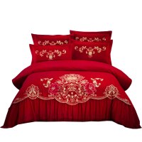 添祥人结婚四件套全棉大红新人床单被套纯棉喜被高档喜庆床上用品