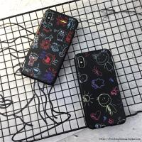 手绘可爱卡通涂鸦苹果x黑色手机壳iPhone8/7Plus/Xs Max/XR软壳6S