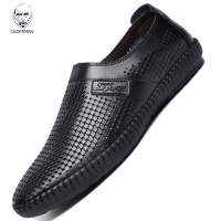 老人头2020新款夏季白色凉鞋男休闲真皮洞洞鞋男士透气镂空百搭开车凉皮鞋子