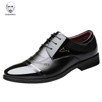 老人头2020男士商务正装黑色漆皮鞋男上班潮鞋春季韩版透气尖头内增高学生鞋