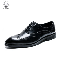 老人头轻奢定制2020皮鞋男韩版潮流夏季新款男士商务休闲增高黑色英伦布洛克花男鞋