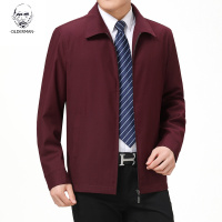 老人头2020春秋中老年男士翻领夹克中年男装薄款春装外套爸爸装休闲红色上衣