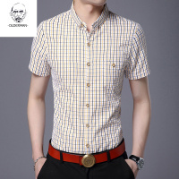 老人头短袖衬衫男半袖格子衬衣2020夏季青年韩版休闲男装纽扣领寸衣潮