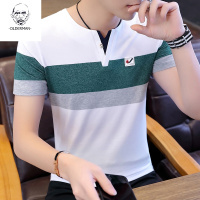 老人头男士短袖T恤V领夏季2020新款韩版潮流个性潮牌男装夏装拼色上衣服