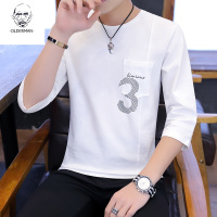 老人头夏季七分袖T恤男士2020韩版修身帅气潮流中袖衣服7分短袖男夏装