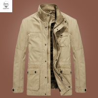 老人头秋季男装2020新款纯棉工装夹克中年男士外套春秋款休闲中长款上衣