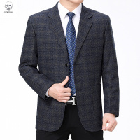 老人头2020休闲西装男士中老年春秋季宽松大码外套上衣40岁50中年爸爸装西服