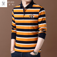 老人头2020秋季新款纯棉男士长袖T恤条纹翻领有领男装polo衫青中年体恤