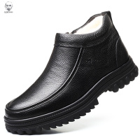 老人头2020男士棉皮鞋头层牛皮加绒防滑爸爸鞋中老年加厚羊毛棉鞋老人保暖鞋