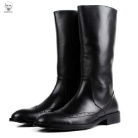 老人头2020高端定制款新款英伦潮流男靴子韩版花高帮靴真皮透气高帮皮靴男长靴子