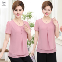 老人头2020中老年妈妈装雪纺短袖T恤宽松大码中年女装时尚服装夏装新款洋气