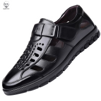 老人头2020夏季凉鞋男中年人防滑40爸爸鞋50休闲透气镂空皮鞋真皮60岁中老年